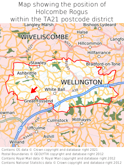 Map showing location of Holcombe Rogus within TA21