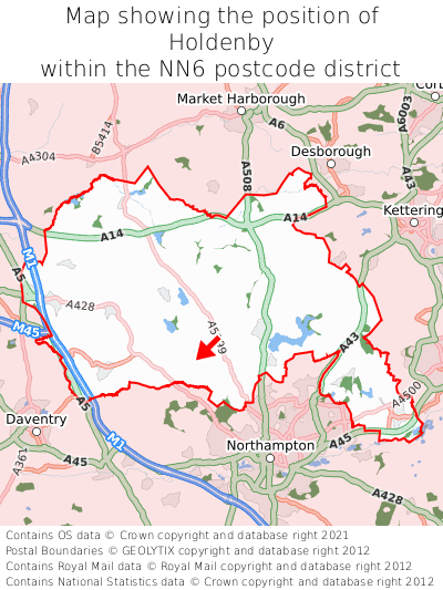 Map showing location of Holdenby within NN6