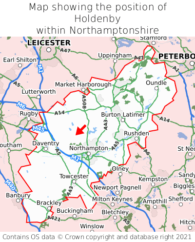 Map showing location of Holdenby within Northamptonshire