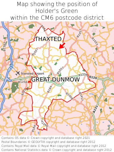 Map showing location of Holder's Green within CM6
