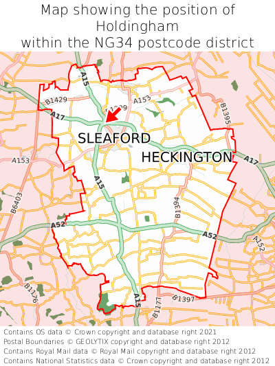 Map showing location of Holdingham within NG34