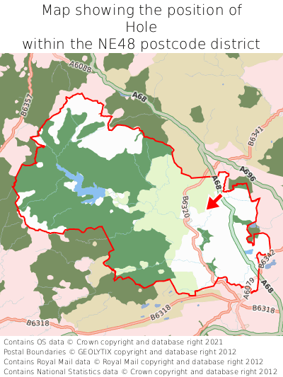 Map showing location of Hole within NE48