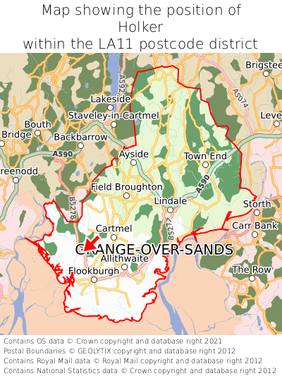 Map showing location of Holker within LA11