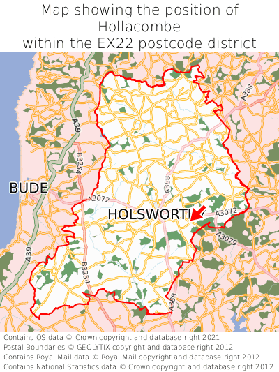 Map showing location of Hollacombe within EX22