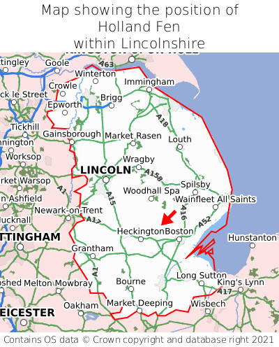 Map showing location of Holland Fen within Lincolnshire