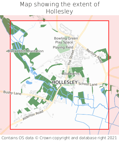 Map showing extent of Hollesley as bounding box