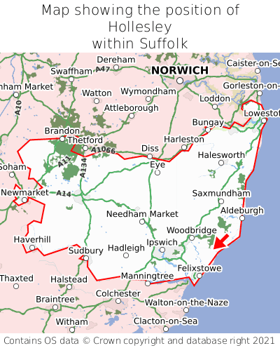 Map showing location of Hollesley within Suffolk