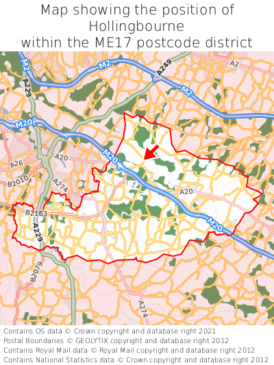 Map showing location of Hollingbourne within ME17