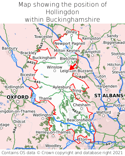 Map showing location of Hollingdon within Buckinghamshire