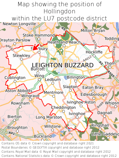 Map showing location of Hollingdon within LU7