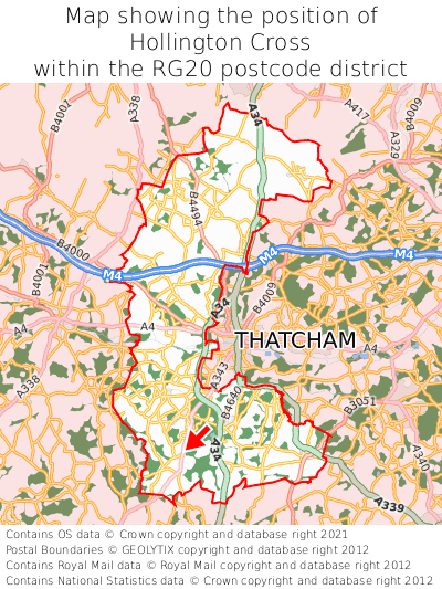 Map showing location of Hollington Cross within RG20