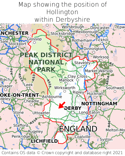 Map showing location of Hollington within Derbyshire