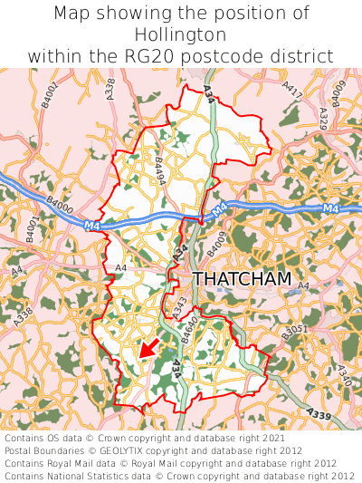 Map showing location of Hollington within RG20