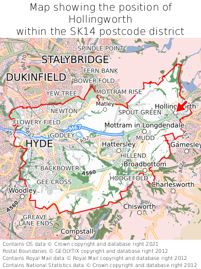 Map showing location of Hollingworth within SK14