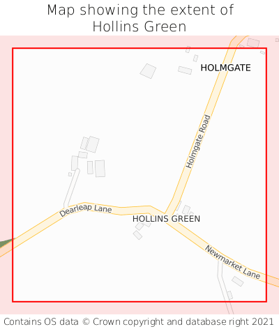 Map showing extent of Hollins Green as bounding box