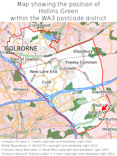 Map showing location of Hollins Green within WA3