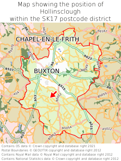 Map showing location of Hollinsclough within SK17