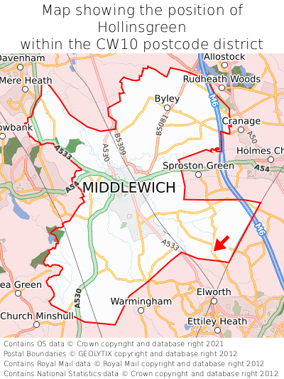 Map showing location of Hollinsgreen within CW10