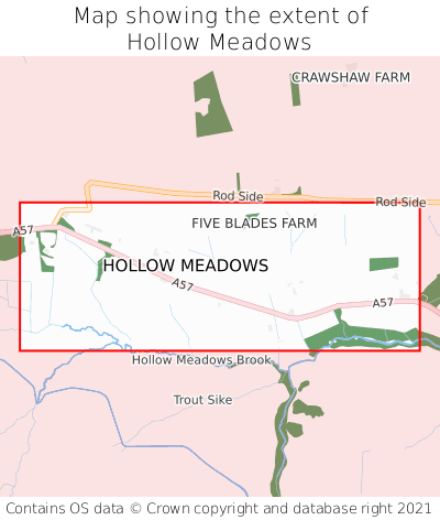 Map showing extent of Hollow Meadows as bounding box