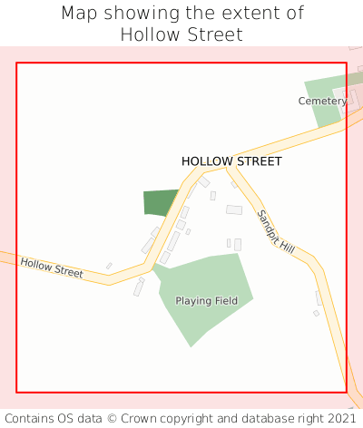 Map showing extent of Hollow Street as bounding box