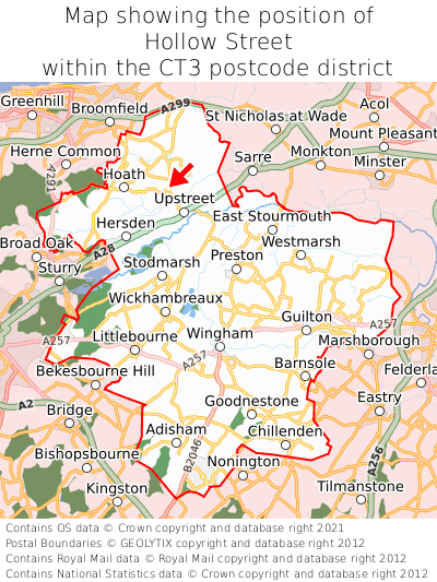 Map showing location of Hollow Street within CT3