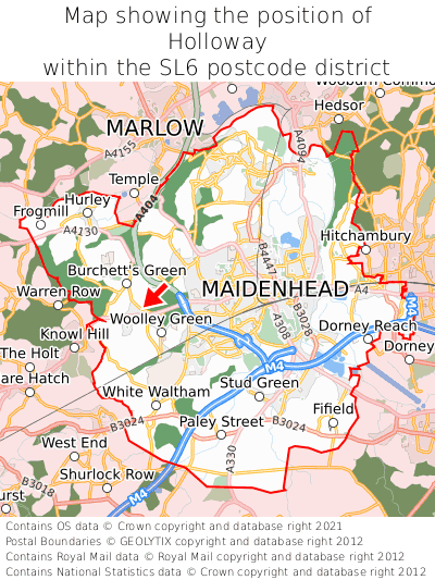 Map showing location of Holloway within SL6