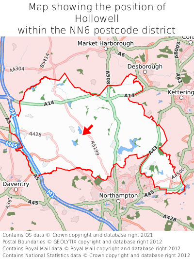 Map showing location of Hollowell within NN6