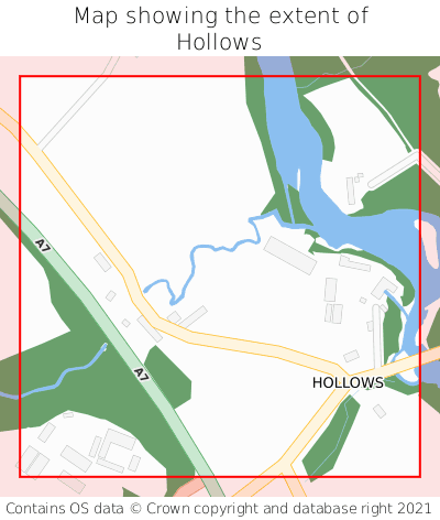 Map showing extent of Hollows as bounding box