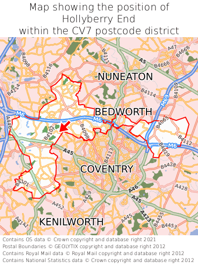 Map showing location of Hollyberry End within CV7