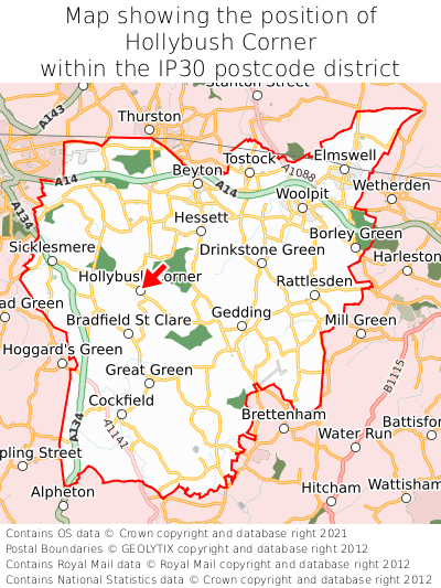 Map showing location of Hollybush Corner within IP30