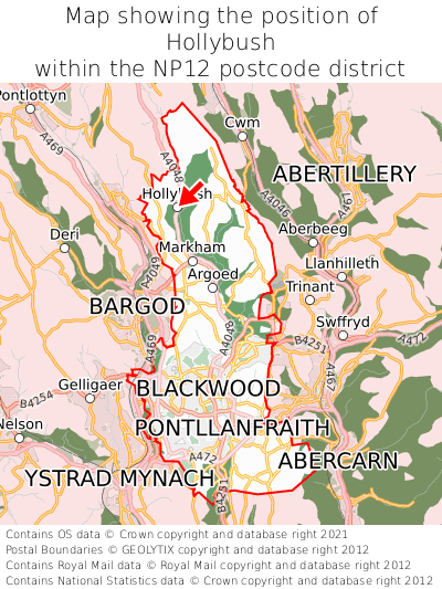 Map showing location of Hollybush within NP12