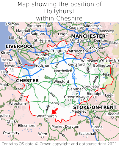 Map showing location of Hollyhurst within Cheshire