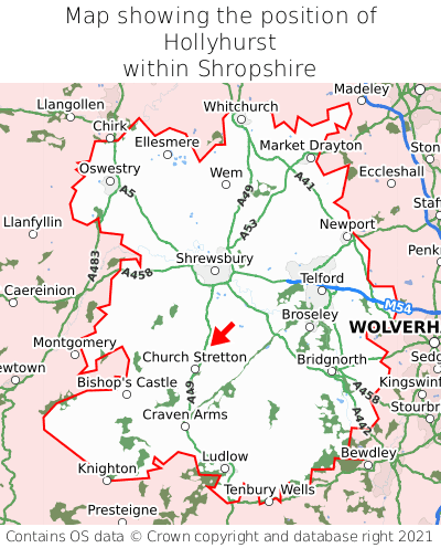 Map showing location of Hollyhurst within Shropshire