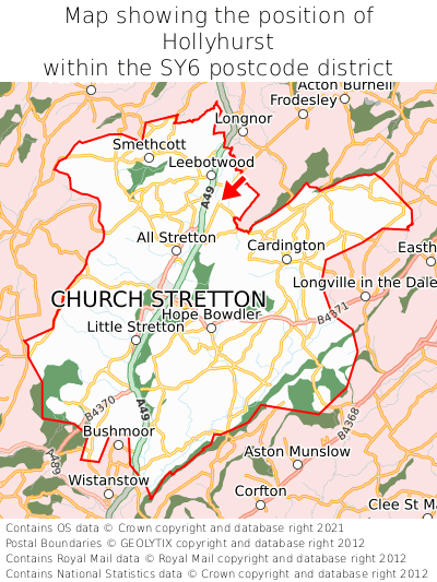 Map showing location of Hollyhurst within SY6