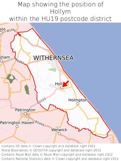 Map showing location of Hollym within HU19