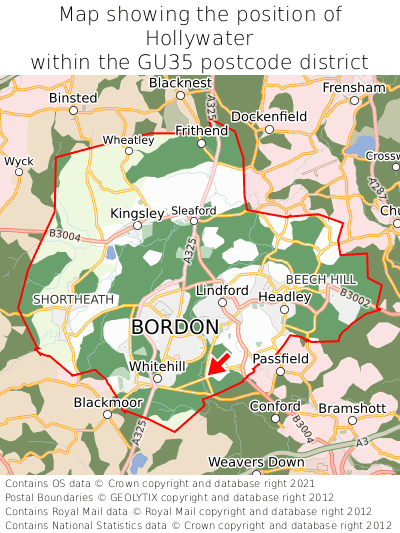 Map showing location of Hollywater within GU35