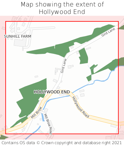 Map showing extent of Hollywood End as bounding box