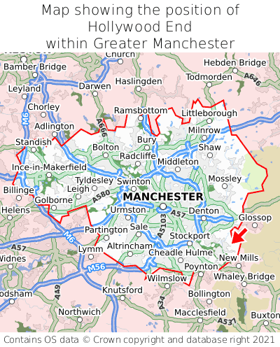 Map showing location of Hollywood End within Greater Manchester