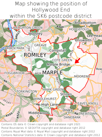 Map showing location of Hollywood End within SK6