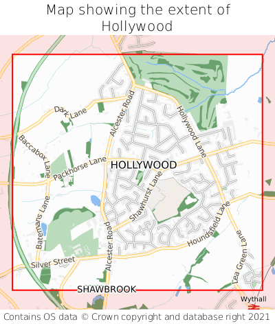 Map showing extent of Hollywood as bounding box