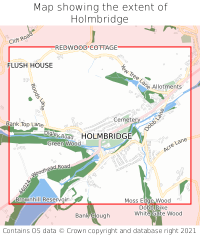 Map showing extent of Holmbridge as bounding box