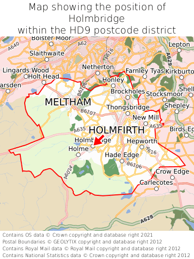Map showing location of Holmbridge within HD9