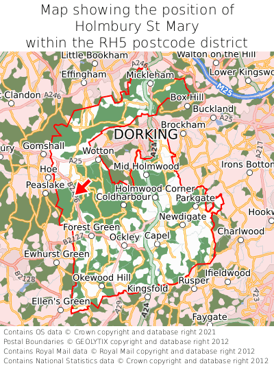 Map showing location of Holmbury St Mary within RH5
