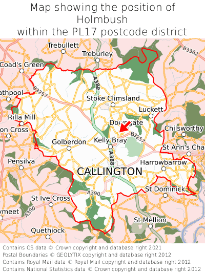 Map showing location of Holmbush within PL17