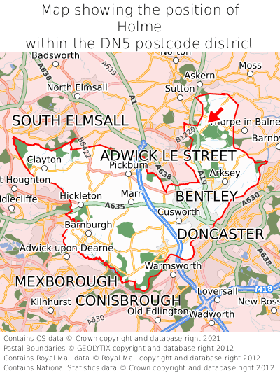 Map showing location of Holme within DN5