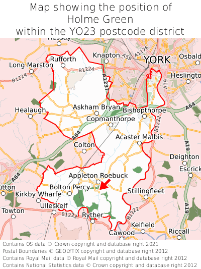 Map showing location of Holme Green within YO23
