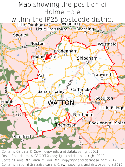 Map showing location of Holme Hale within IP25