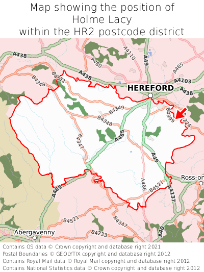 Map showing location of Holme Lacy within HR2