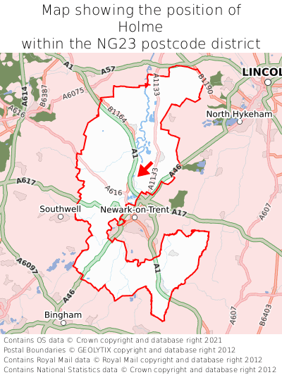 Map showing location of Holme within NG23