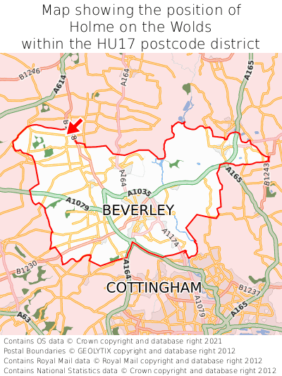 Map showing location of Holme on the Wolds within HU17